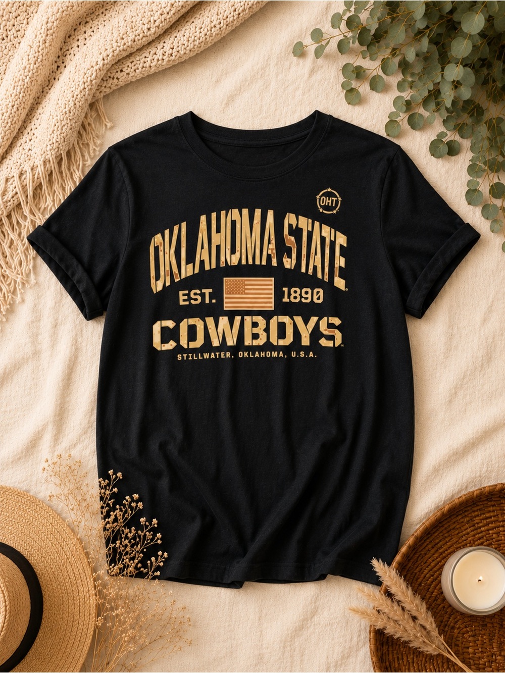 Fanatics Black Oklahoma State Cowboys Graphic Tee with Gold Print